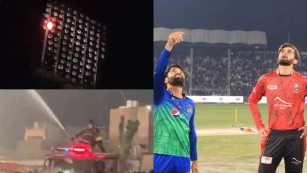 Floodlight tower catches fire in PSL